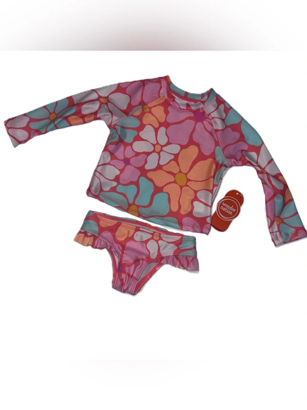 Wonder Nation Multi-Color Floral Long-Sleeve Rashguard Bikini Swim Set Baby 12M